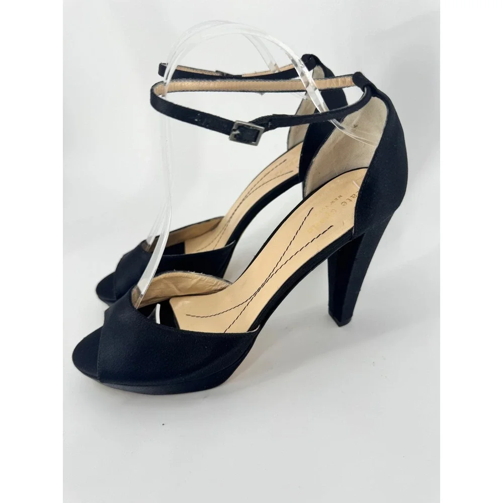 Kate Spade Platform Heels Women 9 Black Satin Peep Toe Ankle Strap Made In Italy
